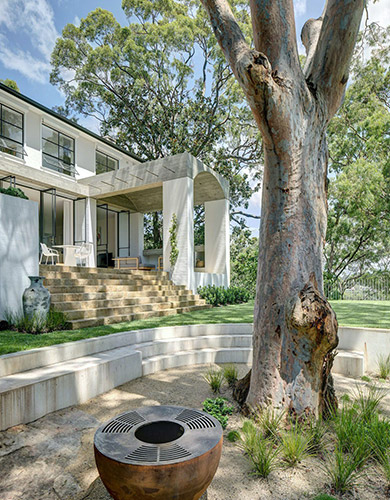 Tree pruning in back yard of house in Avalon, Northern beaches NSW